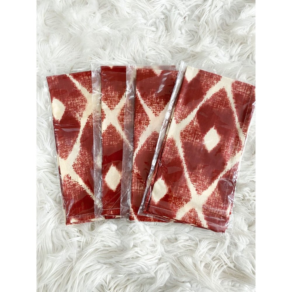 West Elm Ikat Diamond Napkin Set of 4 Red Ivory NEW 20"x20"